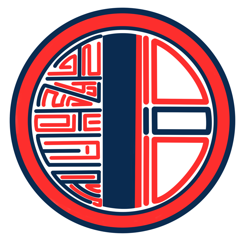 Circular red and navy team emblem for INTER 10 with geometric lettering.