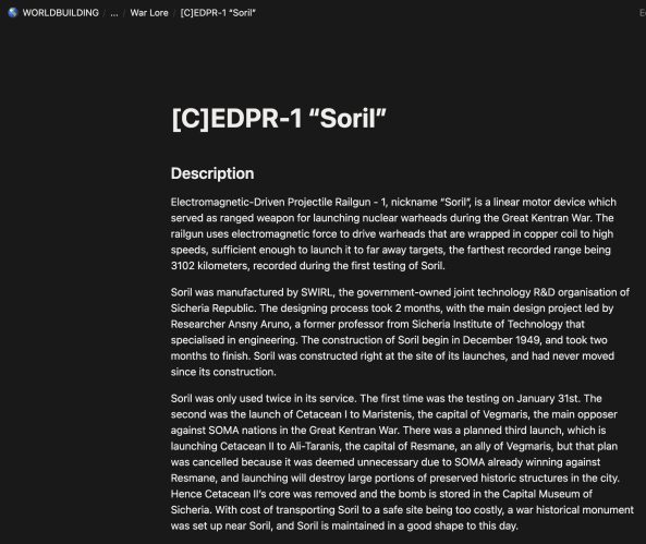 Screenshot of a completed lore entry titled EDPR-1 Soril.